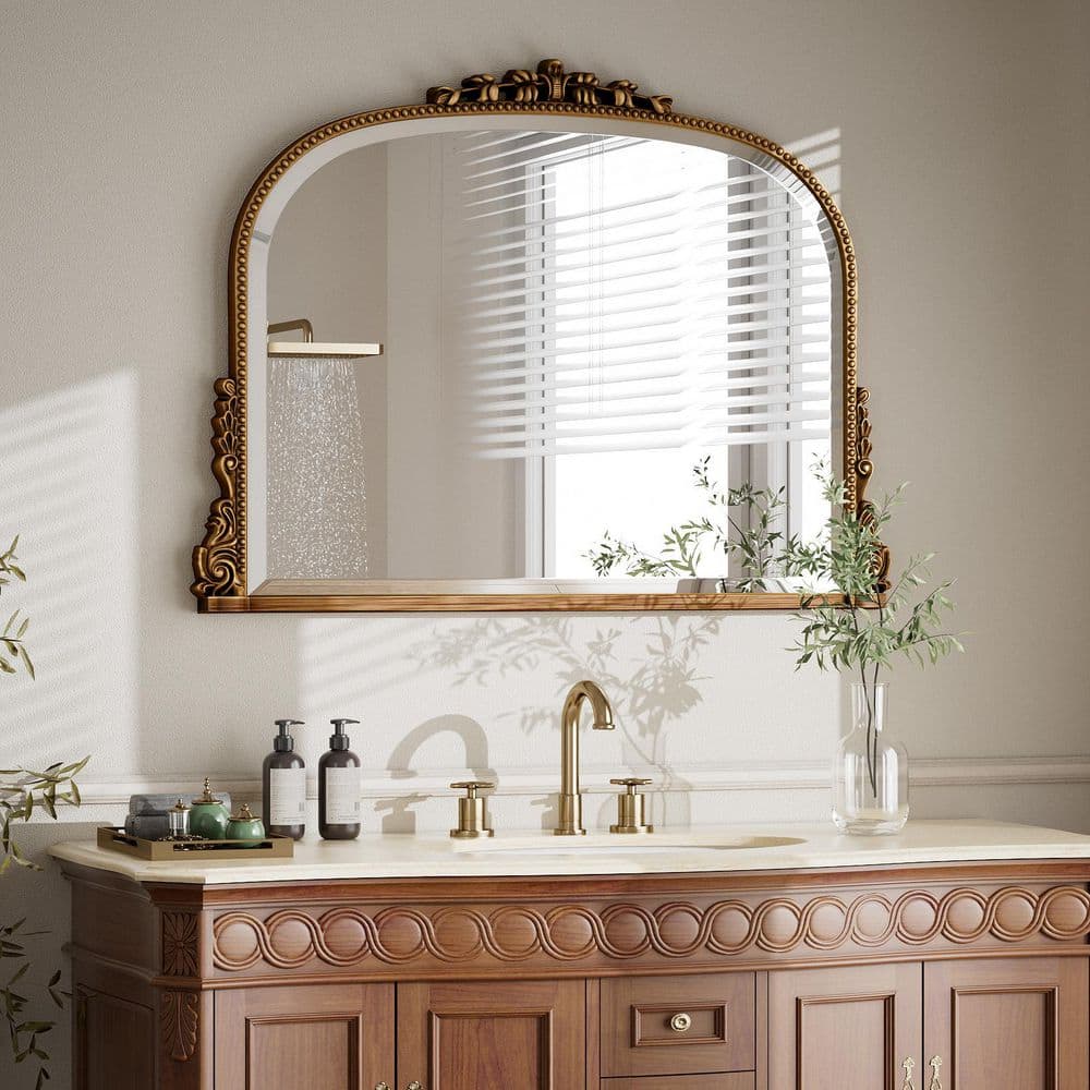 XRAMFY Antique Gold 36 in. W x 27 in. H Arched Polyurethane Framed