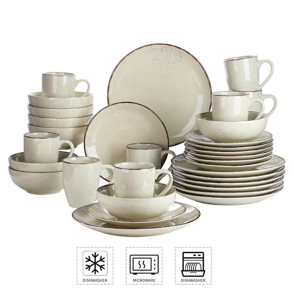 80 Piece White Grey Dinner Set Plates Bowls and Cups Porcelain Dinnerware Set