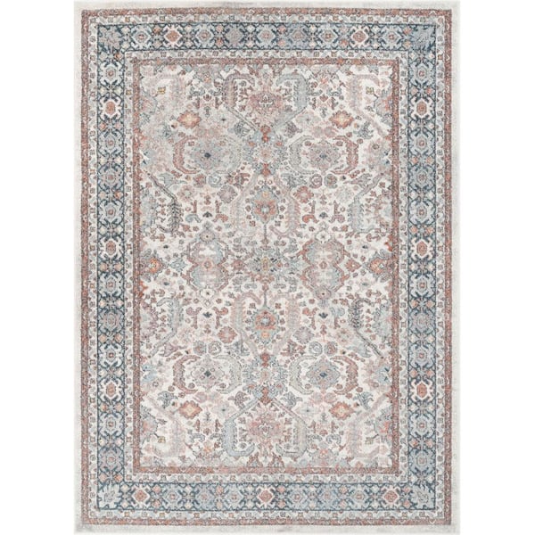 Well Woven Rodeo Salida Beige Rust 5 ft. 3 in. x 7 ft. 3 in. Vintage Oriental Botanical Border Area Rug