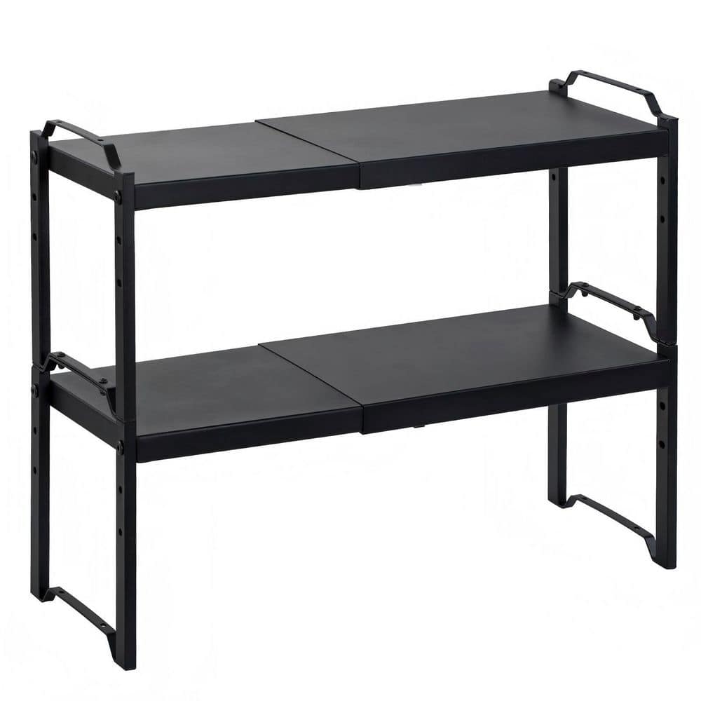 2-Pack Black Expandable Cabinet Countertop Shelves, Stackable Organizers for Kitchen Cabinet and Pantry Storage