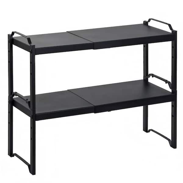 2-Pack Black Expandable Cabinet Countertop Shelves, Stackable Organizers for Kitchen Cabinet and Pantry Storage