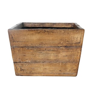 18 in. Square Cast Stone Fiberglass Faux Wood Mailbox Farmhouse Planter in a Weathered Wood Brown