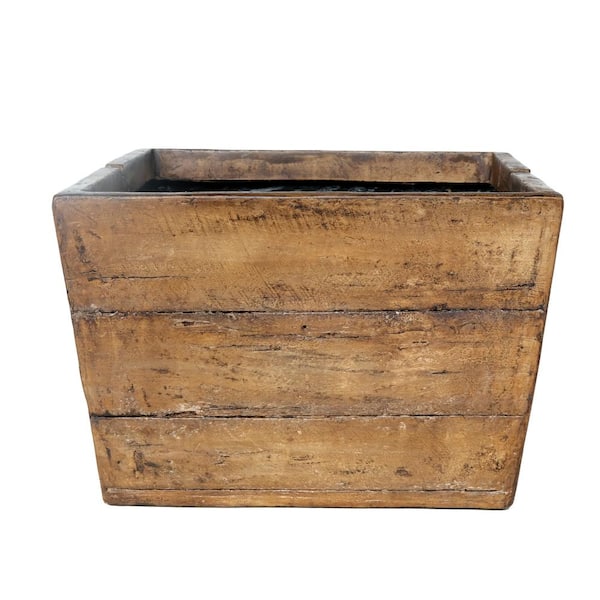MPG 18 in. Square Cast Stone Fiberglass Faux Wood Mailbox Farmhouse Planter in a Weathered Wood Brown