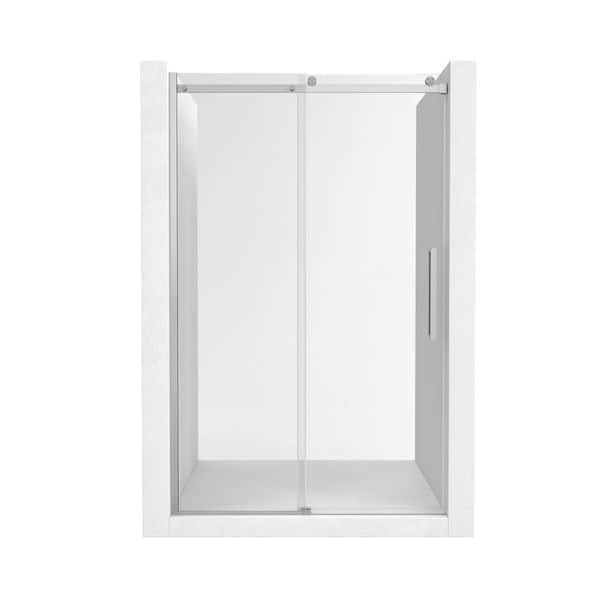 48 in. W x 76 in. H Sliding Frameless Shower Door in Brushed Nickel Finish with SGCC certification