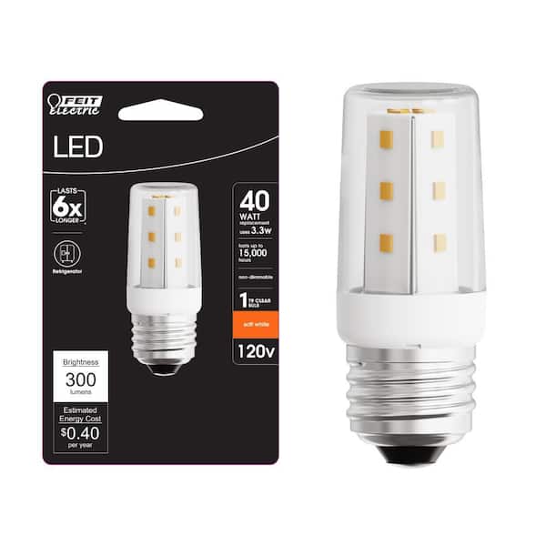 40-Watt Equivalent T9 Short Clear Glass E26 Refrigerator Appliance LED Light Bulb, Soft White 2700K
