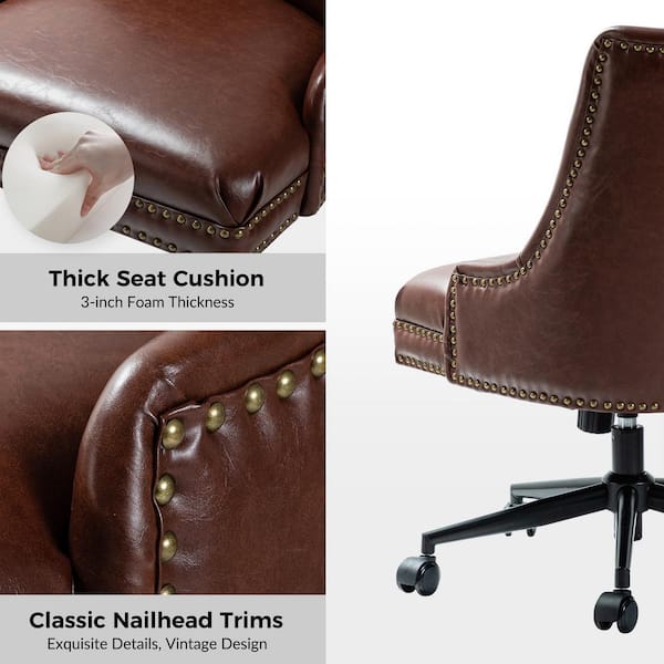 JAYDEN CREATION Taurino Contemporary Brown Leather Swivel Height