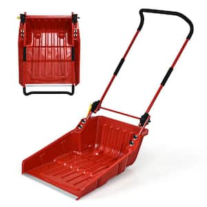 48.5 in. Folding Aluminum Handle Steel Snow Shovel with Wheels and Handle in Red
