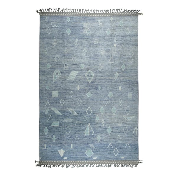 Blue Hand-Knotted Wool Contemporary Shapes Marrakech Handspun, Elegant and Stylish Rug for 8 ft. x 10 ft. Area Rug