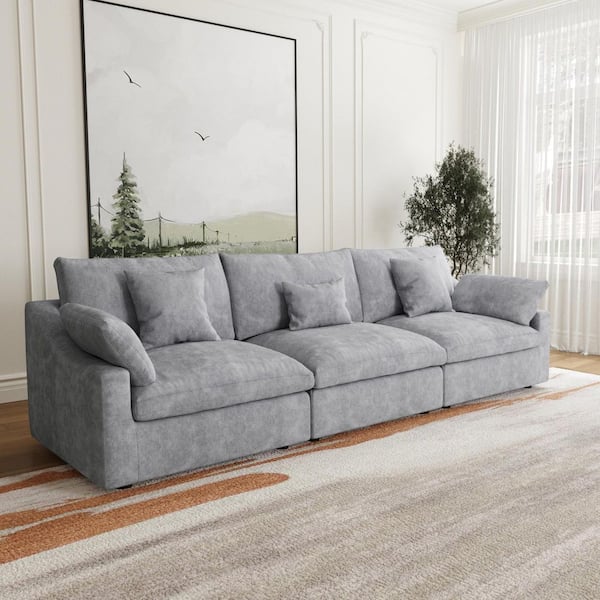 119.29 in. Slope Arm 3-Piece Rectangle Linen Modern Oversize Sectional Sofa Couch in Gray