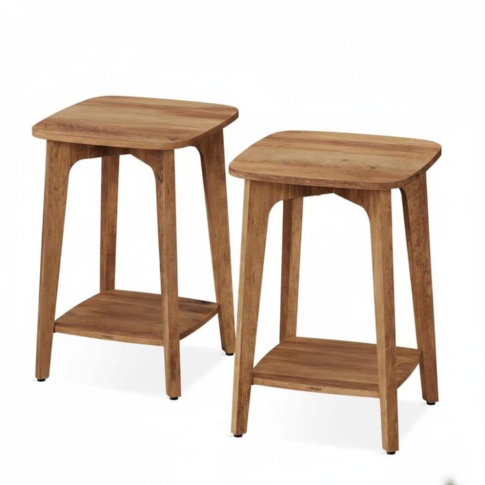 Set of 2 Square Side Tables, 2-Tier Nightstands with Tapered Legs, Honey Brown price history on PriceWatchPro