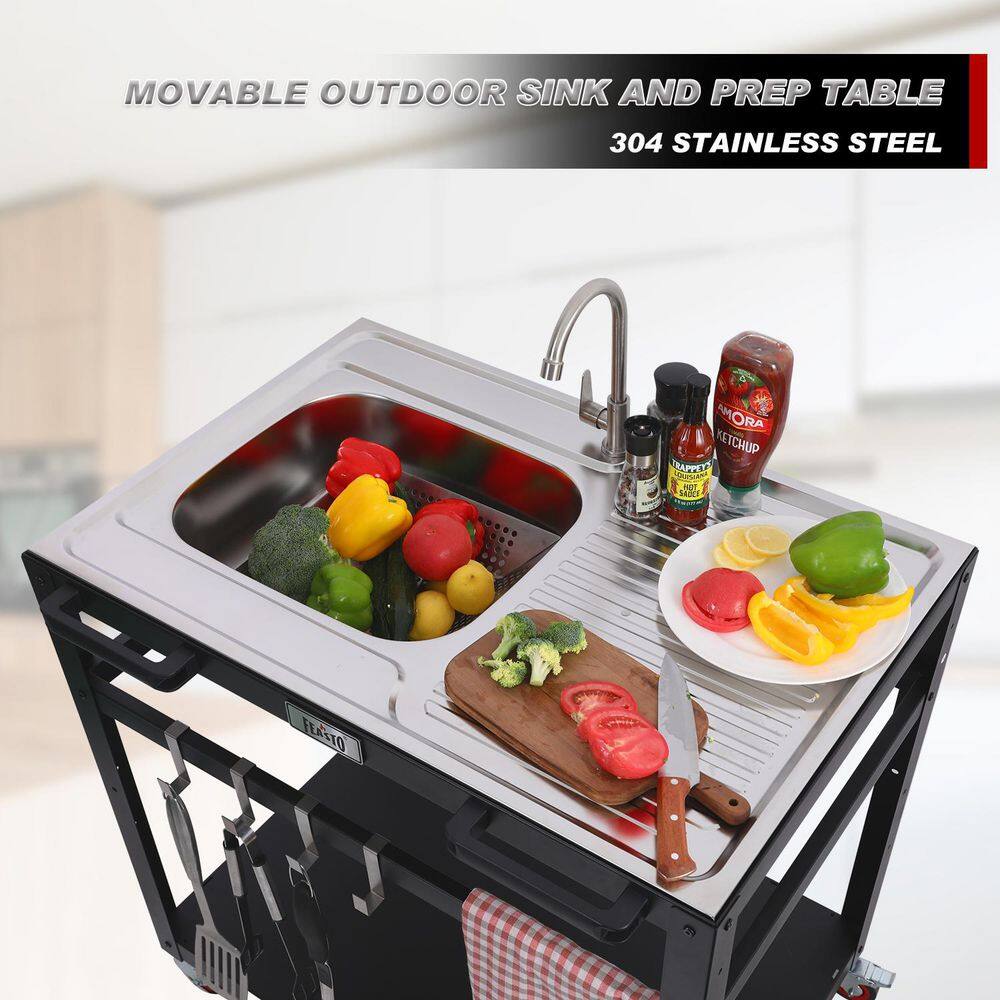 35" Stainless Steel Outdoor Sink with Shelf and Wheels