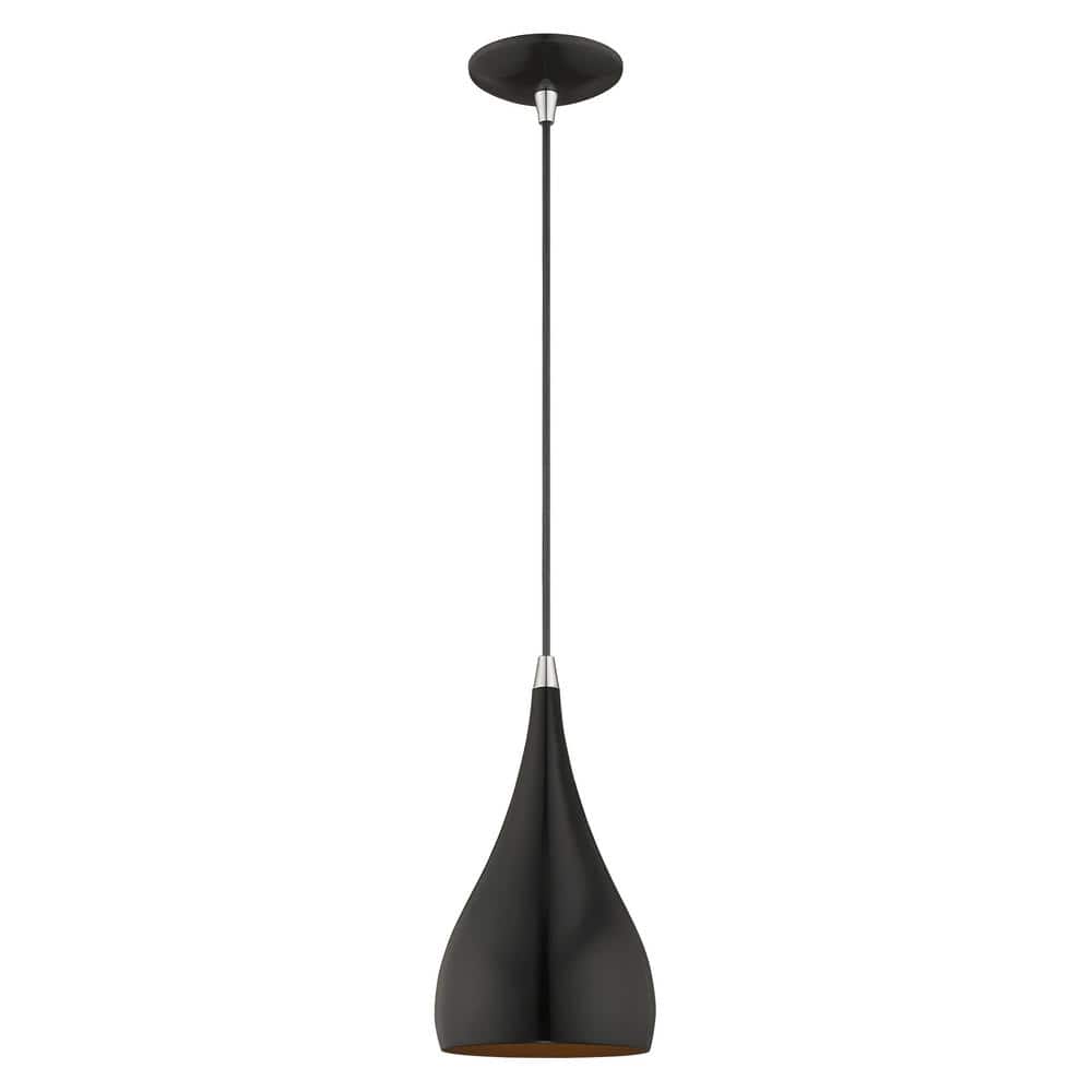 Amador Shiny Black and Gold Mini Pendant Light, 6.25" Indoor/Outdoor