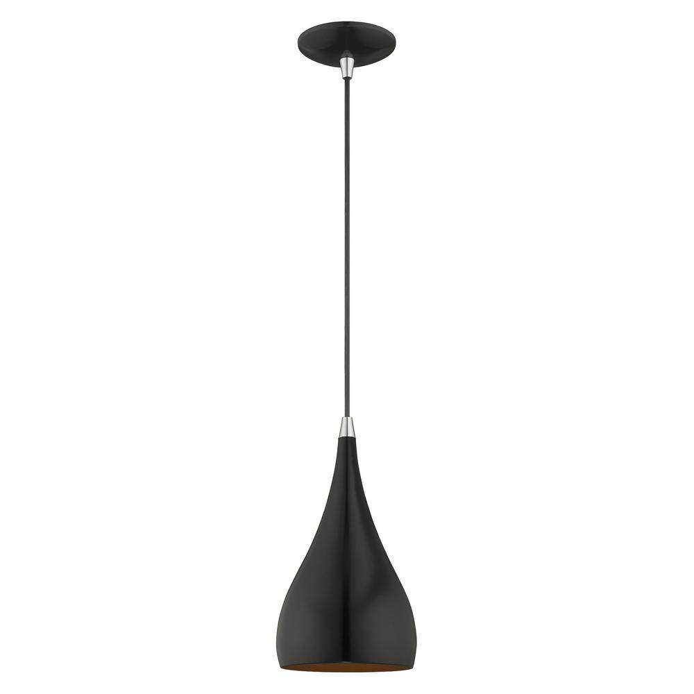 Amador Shiny Black and Gold Mini Pendant Light, 6.25" Indoor/Outdoor