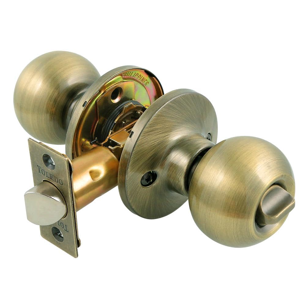 TOLEDO Antique Brass Privacy Bed/Bath Door Knob Lock Set