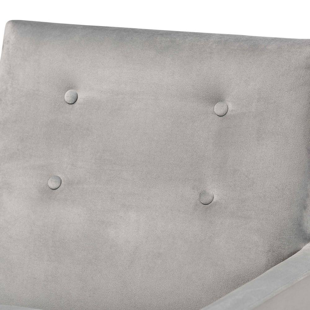 Perris Grey Velvet and Walnut Brown Wood Accent Chair