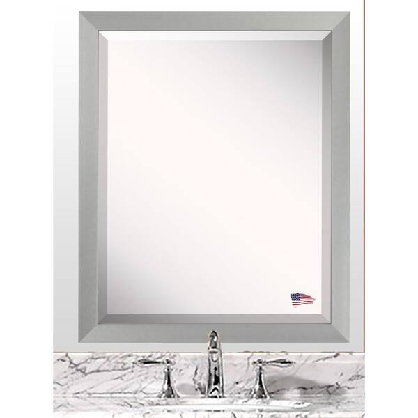 Unbranded 28 in. W x 32 in. H Framed Rectangular Beveled Edge Bathroom Vanity Mirror in Silver