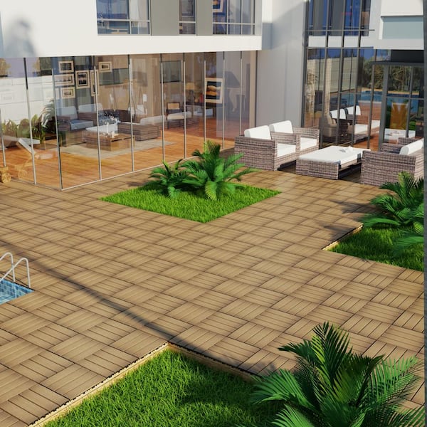 Tidoin Outdoor 1 ft. x 1 ft. Composite Deck Tile in Oak(11 Per Box)