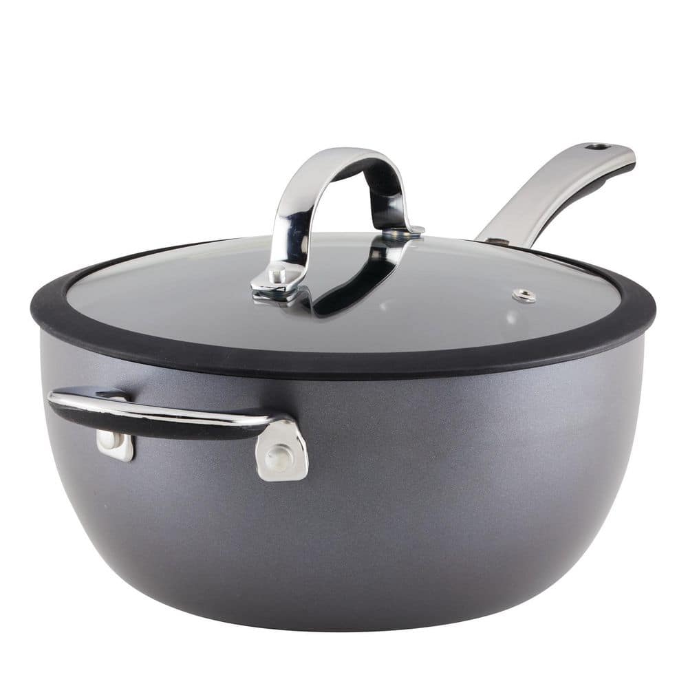 Rachael Ray Cook + Create 4.5 qt. Hard Anodized Aluminum Nonstick Saucier Sauce Pan in Black with Lid