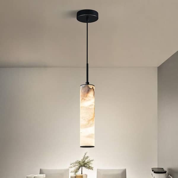 Home Light 7-Watt 1 Light Modern Black Integrated LED Light Fixtures Pendant Light With Natural Alabaster Shade, 1 Pack