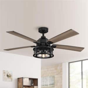 52 in. Indoor Black Mesh Metal Industrial Reversible Blades Ceiling Fan with Remote Control and Light Kit