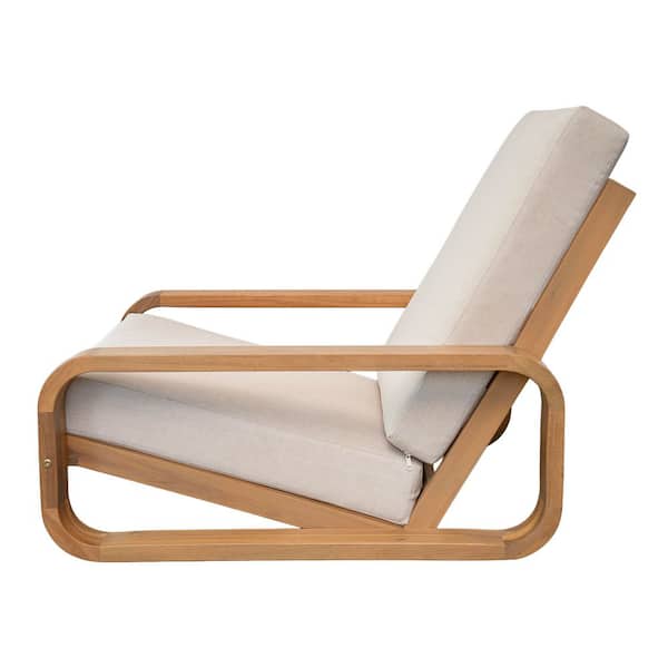 Fairlane Patio Light Teak Finish Solid Wood Outdoor Lounge Chair with Beige Cushions, 1 Pack