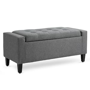 Grey Polyester Storage Tufted Ottoman Bench 15.75 in. x 36.25 in. x 15.75 in.