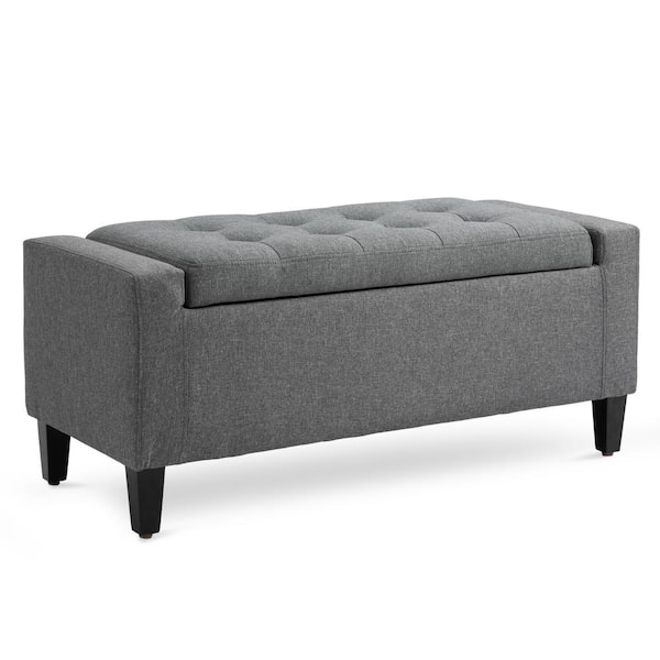 HOMCOM Grey Polyester Storage Tufted Ottoman Bench 15.75 in. x 36.25 in. x 15.75 in.