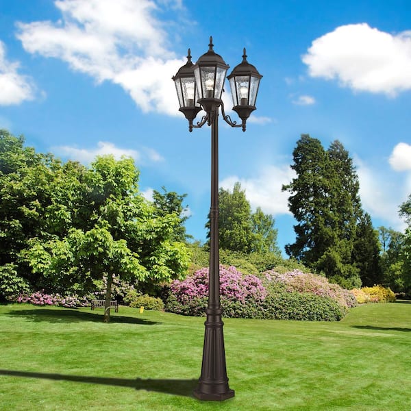 Hathshire 3-Light Bronze Cast Aluminum Hardwired Outdoor Waterproof Post Light Set With No Bulbs Included
