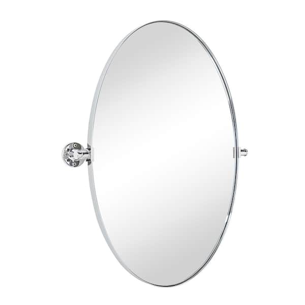 TEHOME 20 in. W x 30 in. H Small Oval Metal Framed Pivoting Tilting Wall Mounted Bathroom Vanity Mirror in Chrome