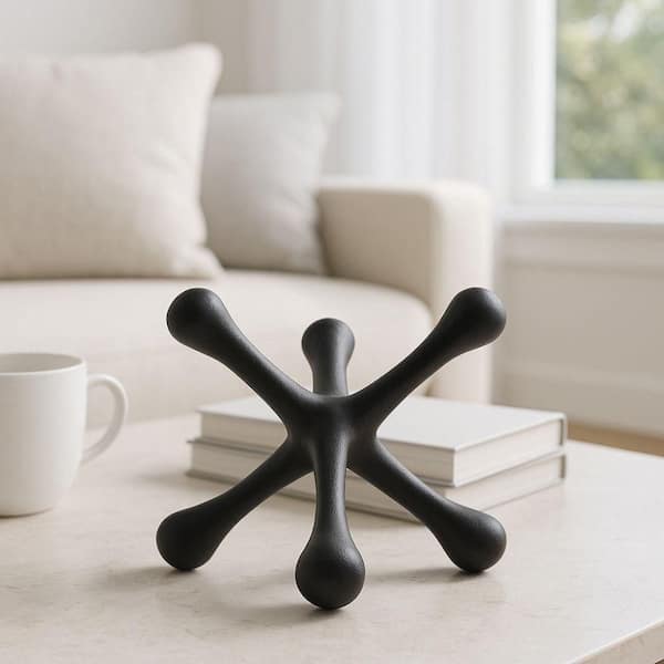 Liv & Skye Black 8 in. x 6 in. Metal Jacks Abstract Sculpture