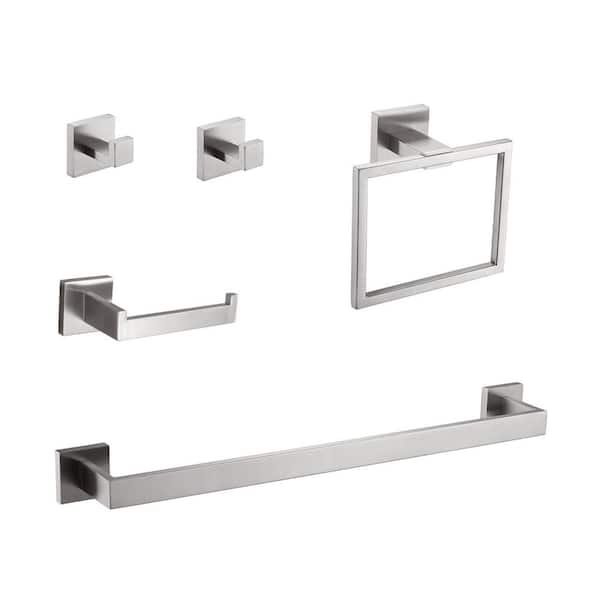 5-Piece Stainless Steel Bathroom Hardware Set with Mounting Hardware in Brushed Nickel
