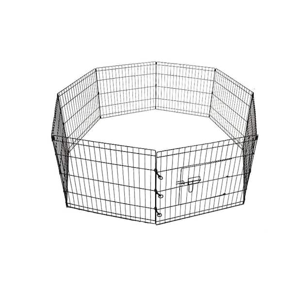 Dog Playpen Metal Fence Foldable Exercise Pen Pet Crate Kennel Indoor Outdoor 8 Panels 24H with Pad Flat/Spaced Picket
