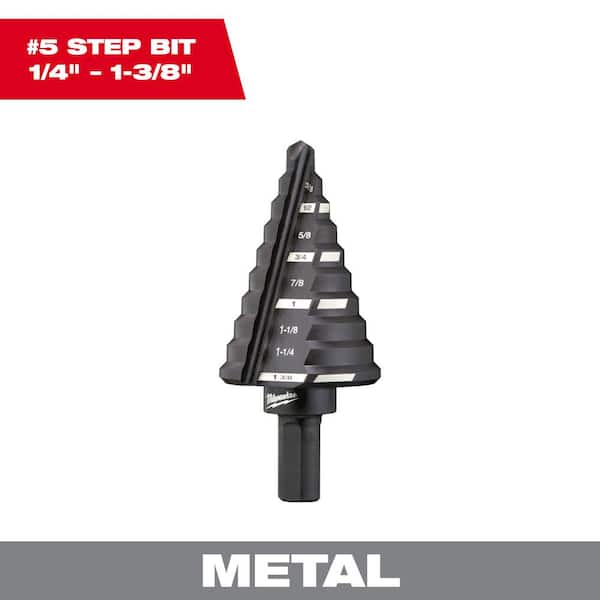Milwaukee 1/4 in. - 1-3/8 in. #5 Black Oxide Step Drill Bit (10-Steps)