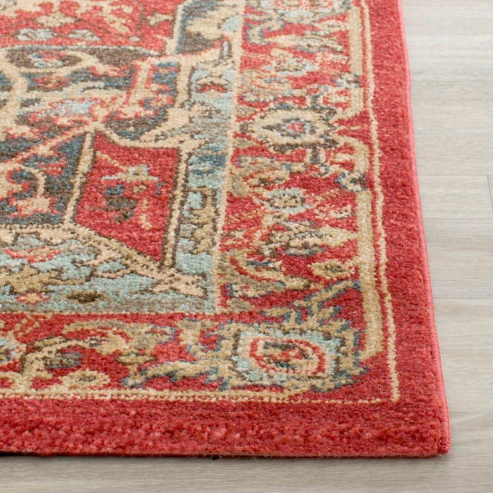 Mahal Red and Beige Synthetic Oriental Runner Rug, 2'2" x 6'