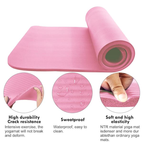 Feeltlu 10mm Extra Thick Yoga Mat Pink Gray