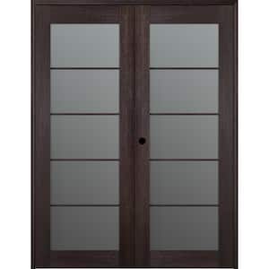 Vona 5 Lite 60 in.x 96 in. Right Hand Active Frosted Glass Veralinga Oak Wood Composite Double Prehung French Door