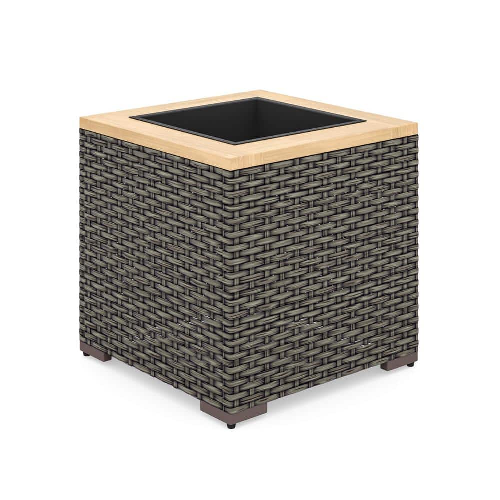 Boca Raton 18" Brown Rattan and Acacia Outdoor Planter