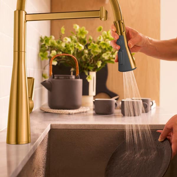 Aspirations 20 in. Semi-Pro Pull Down Sprayer Kitchen Faucet with 360° Swivel Spout in Brushed Cool Sunrise