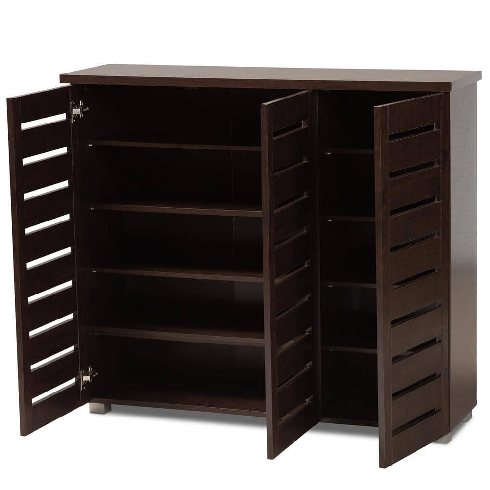 Adalwin Dark Brown 3-Door Wooden Shoe Storage Cabinet
