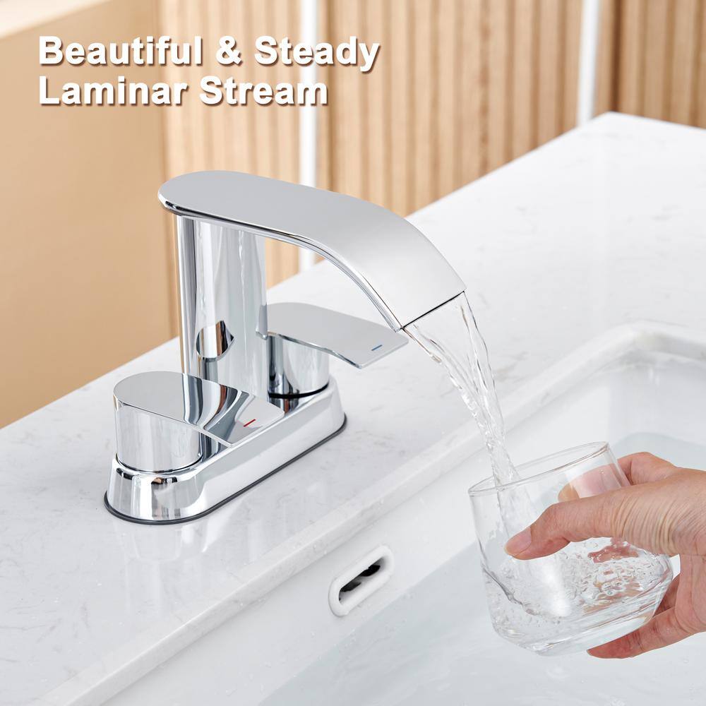 Chrome Double Handle Waterfall Bathroom Faucet with Pop-Up Drain