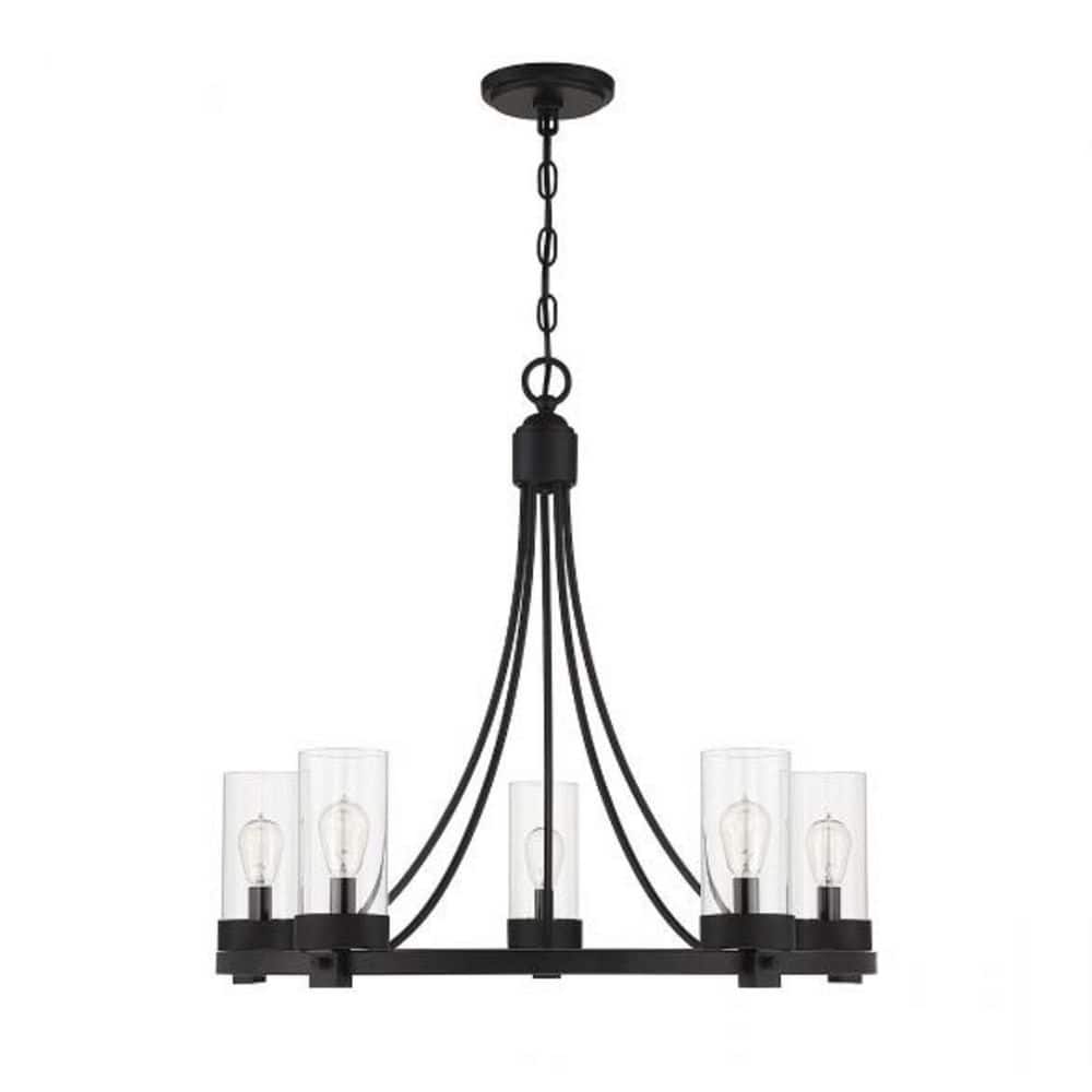 Matte Black Crystal 5-Light Candle Chandelier