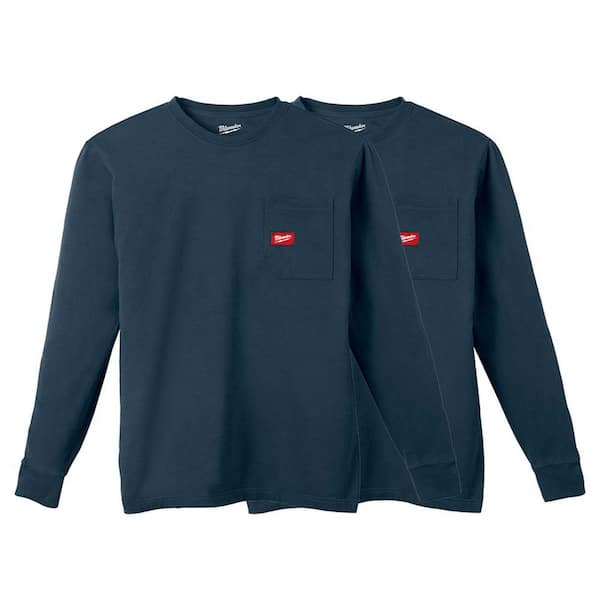 Milwaukee Men's 2X-Large Blue GRIDIRON Cotton/Polyester Long-Sleeve Pocket T-Shirt (2-Pack)