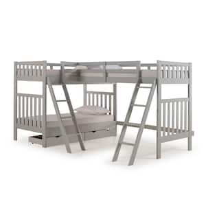 Aurora Dove Gray Twin Over Twin Bunk Bed with Third Bunk Extension and Storage Drawers
