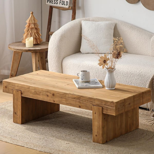 Primrose Rustic Farmhouse 47.56 in. Brown Rectangle Wood Coffee Table, Natural Wood