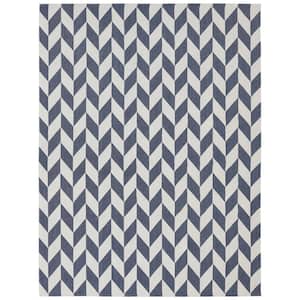 Sunnydaze Geometric Affinity 100% Recycled Cotton Yarn Indoor Area Rug in Steel Blue - 8 x 10 Foot