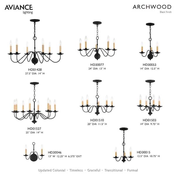 AVIANCE LIGHTING Archwood 3-Light Black Mini Chandelier with Drip