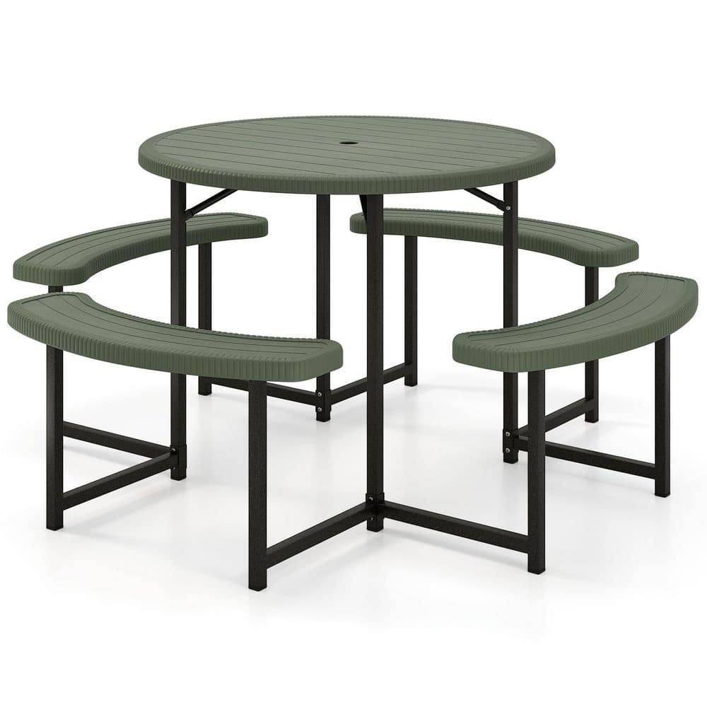 62 in. Green Round Steel Picnic Table Seats 4-8 People with Umbrella Hole price history on PriceWatchPro