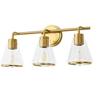 Modern 22.05 in. 3-Light Gold Vanity Light with Glass Shade, Dimmable Sconces Wall Lighting for Bathroom