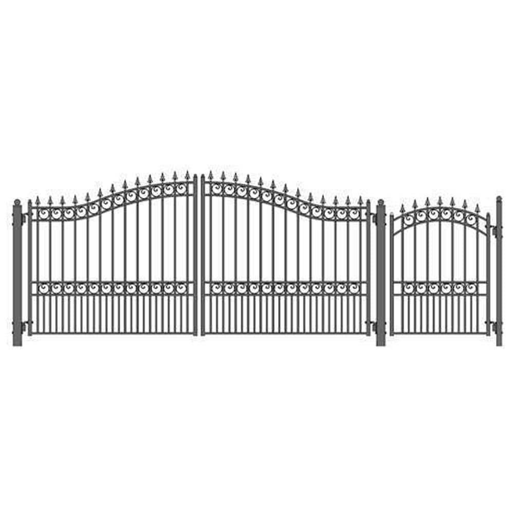 London Style 14 ft. x 6 ft. with Pedestrian Gate Black Steel Swing Dual Dri
