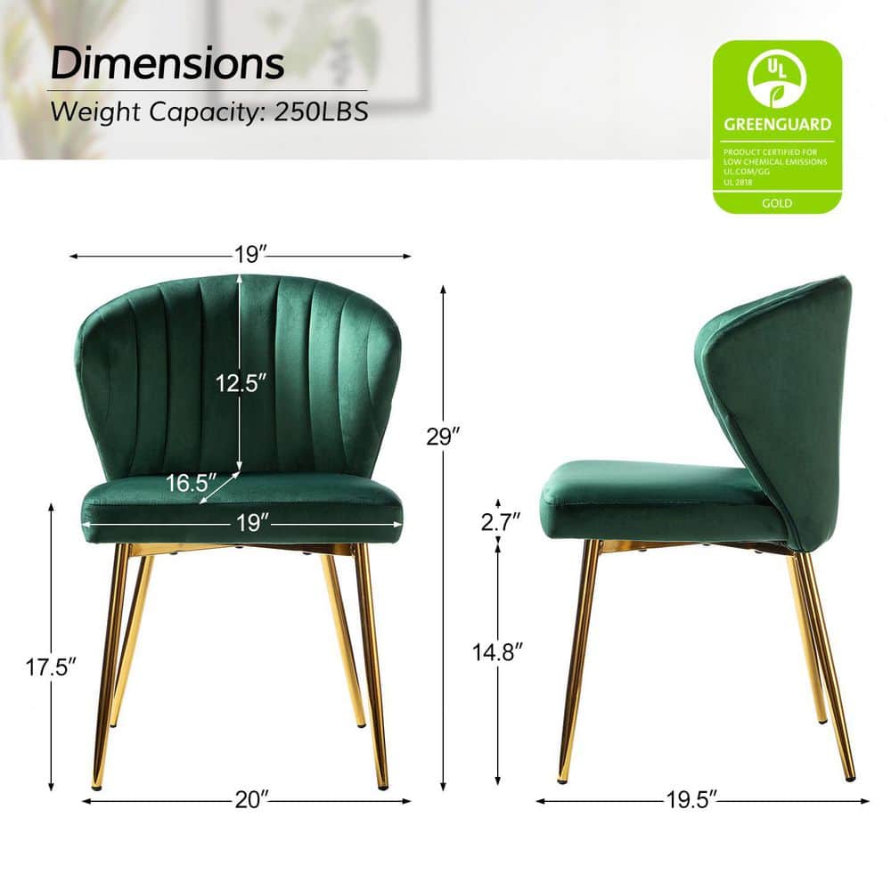 Green Velvet Upholstered Side Chair with Gold Metal Legs